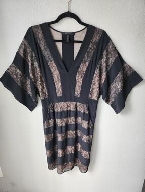 BCBGMaxAzria Black Silk & Lace Habor Striped Mini Dress Size Small
